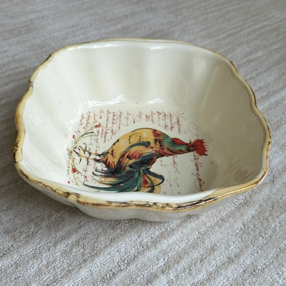 EUC Sur La Table Rooster Script Italian Italy Baking Serving Dish 10 3/4